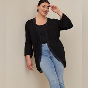 Torrid Super Soft Black Lace Trim Ruffle Sleeve Cardigan 00 M/L